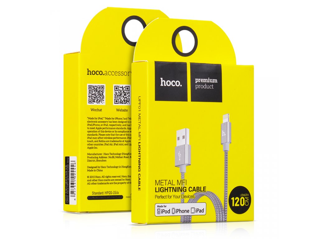 Certifikovaný MFI kabel lightning HOCO pro iPhone a iPad – UPF01 GREY, 1,2m 5